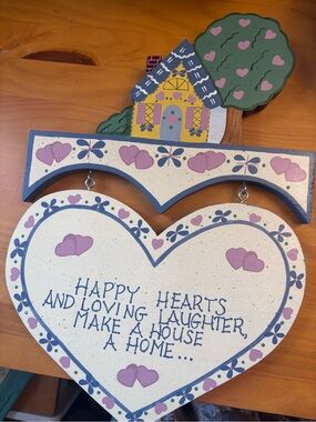 Country Heart Wall Hanging - Pink and Blue Home Decor